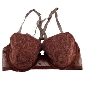 Victoria's Secret Lightly Lined Demi Bra Lace Mesh Floral Dusty Rose Sienna 38D